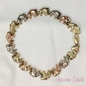 10k Tri-Color Elephant Bracelet - Sz M - 7" - A Perfect Gift!